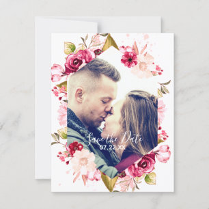 Save The Date Hexagon rose bordeaux et bleu Enregistrer la photo