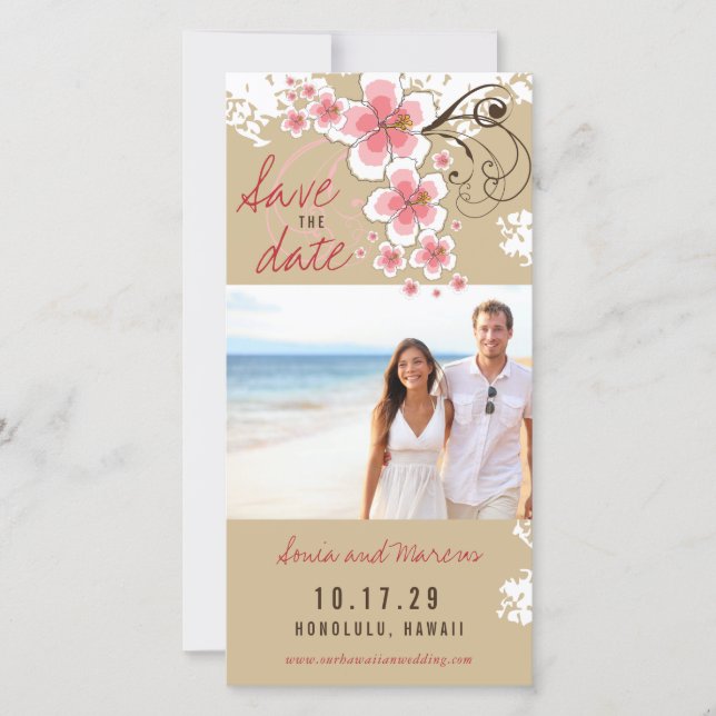 Save The Date Hibiscus Rose Mariage Tropical Photo Enregistrer L (Devant)