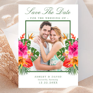 Save The Date Hibiscus Tropical Floral Feuilles de Palmier Enreg