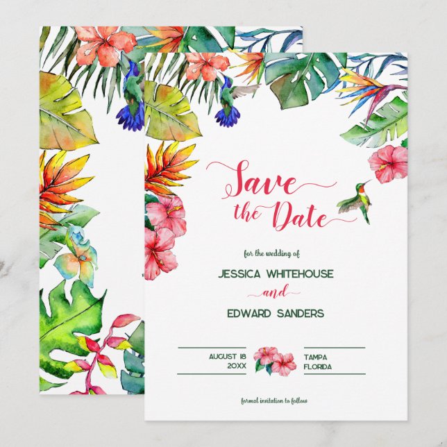 Save The Date Hibiscus Tropical Hawaïen Mariage Enregistrer La D (Devant / Derrière)
