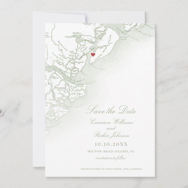 Save The Date Hilton Head SC Map Sage Green Mariage élégant (Devant)