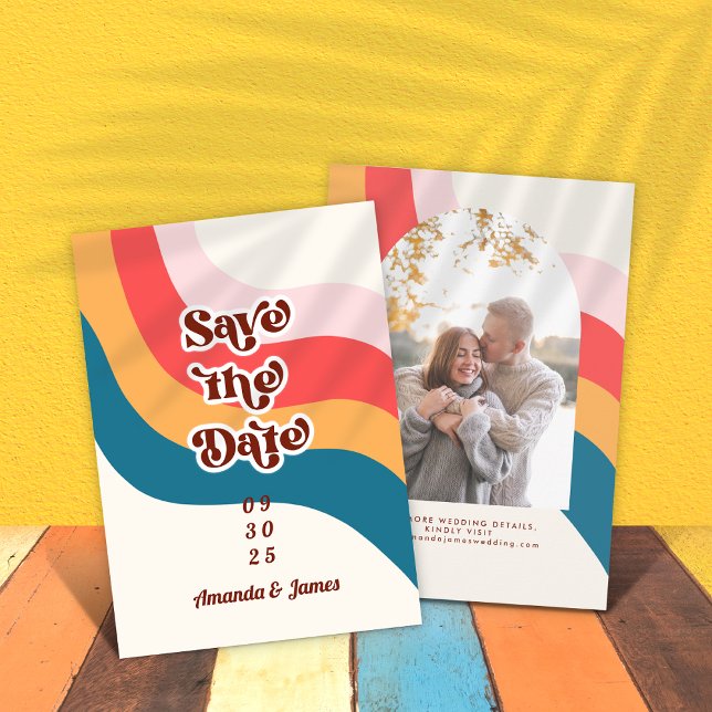 Save The Date Hippie colorée Super Retro les années 70 Arc Photo (Créateur téléchargé)