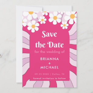 Save The Date Hippie rétro Arc rose Daisy 70 Super les années 70