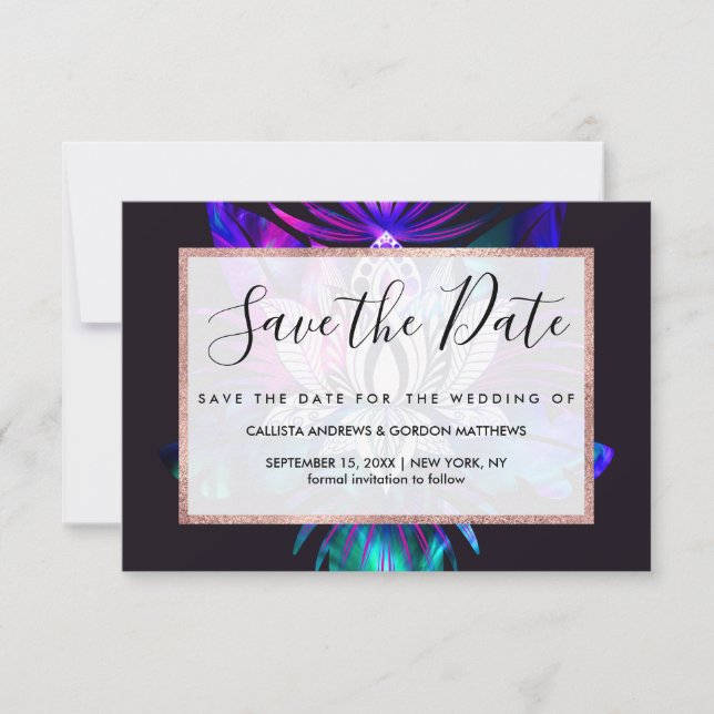 Save The Date Hipster Retro Tech Turquoise Lotus Lotus Fleur Feu (Devant)