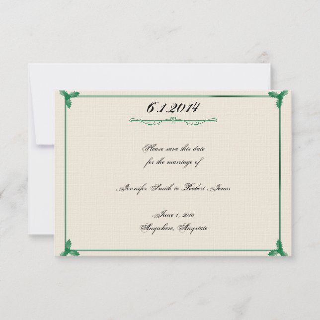 Save The Date Hiver Blanc vert Mistletoe mariage Enregistrer la  (Devant)