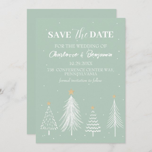 Save The Date Hiver Noël Sage vert Enregistrer la date Mariage (Devant / Derrière)