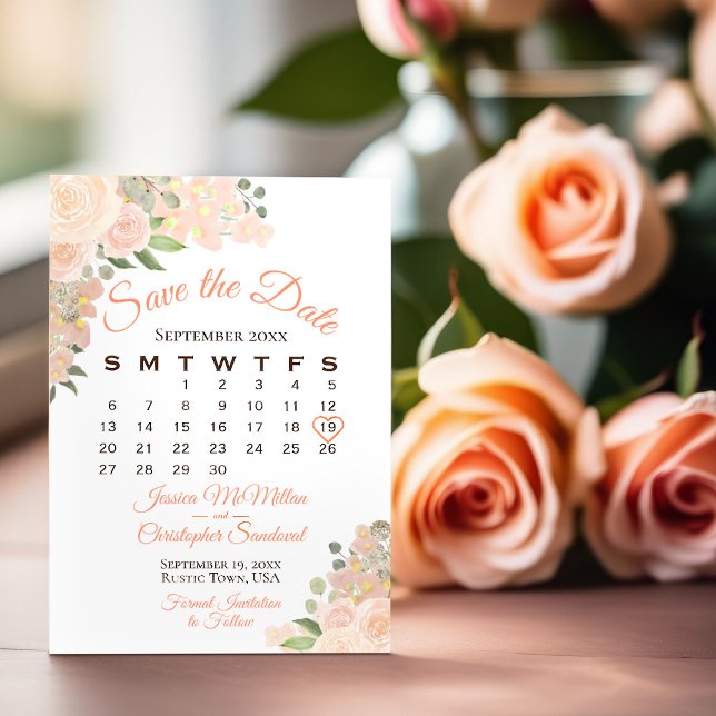 Save The Date Horaire Mariage Floral Peach (Créateur téléchargé)