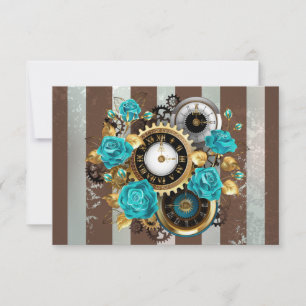 Save The Date Horloge à vapeur et Roses turquoise sur le sol