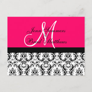 Save the Date Hot Pink Monogram Damask Card