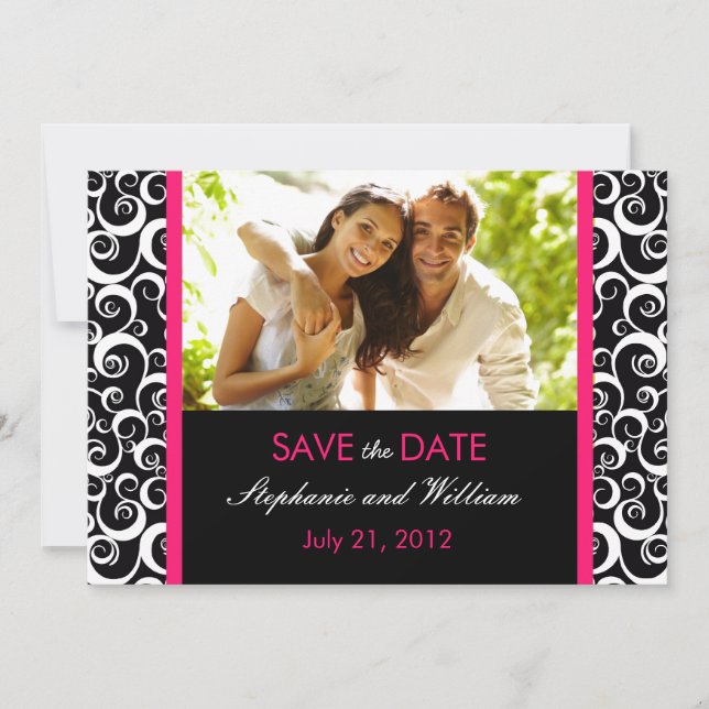 Save The Date Hot Pink Swirl Photo Enregistrer la date (Devant)