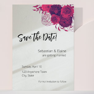 Save The Date Hot rose & Bold Magenta Floral & Mariage Sunlight