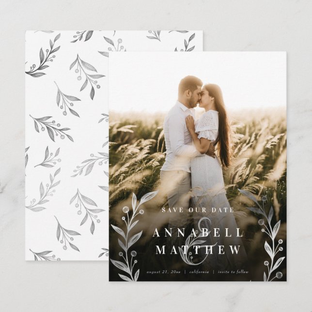 Save The Date Huile d'argenté de mousse florale (Devant / Derrière)