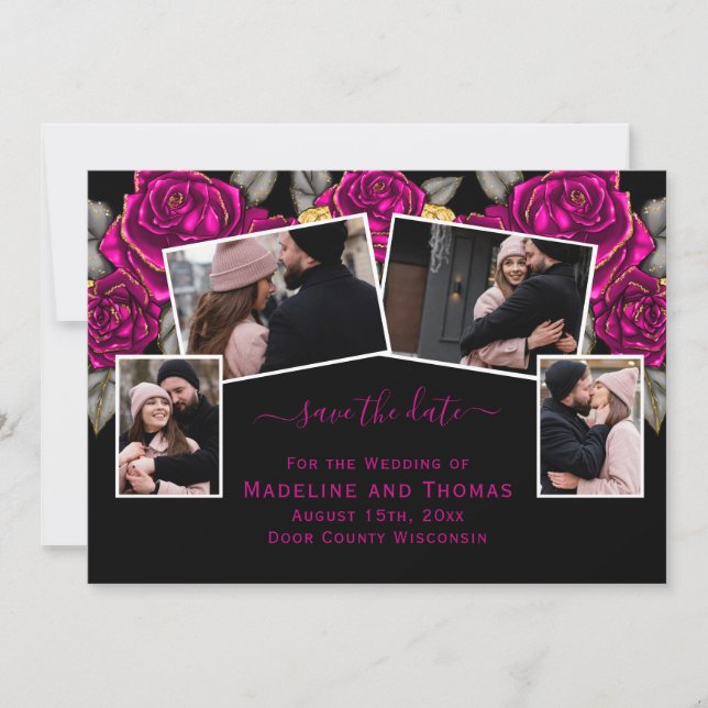 Save The Date Huile d'or rose Quatre Photo Rose noir (Devant)