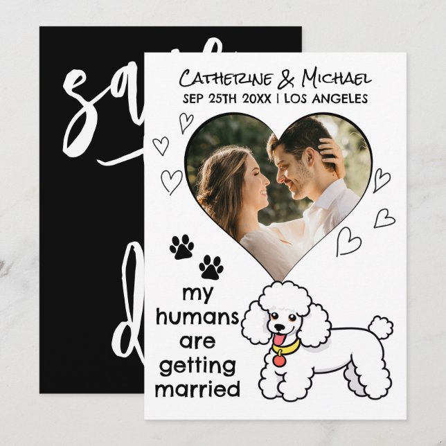 Save The Date Humains Se Marier Poodle Amoureux des chiens main  (Devant / Derrière)