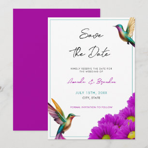 Save The Date Hummingbirds colorés Purple Daisies Mariage