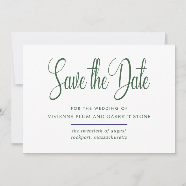 Save The Date Hunter Green & White Calligraphie Enregistrer la d (Devant)