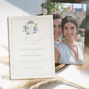 Save The Date Hydrangea Crest Blue Elegant Mariage photo