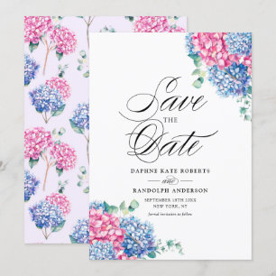 Save The Date Hydrangée d'aquarelle rose et bleu Floral