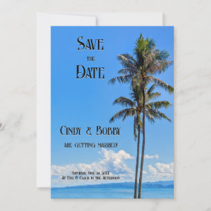 Save The Date Île tropicale, palmiers, mers bleues, Sa de mariag