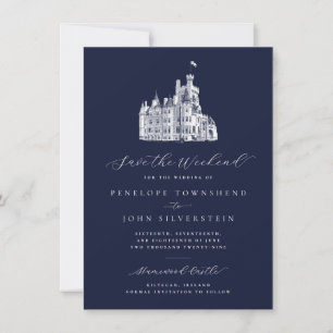 Save The Date Illustration de château bleu marine Week-end de ma