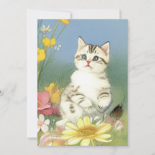 Save The Date Illustration de Kitten vintage avec Fleurs Jaunes
