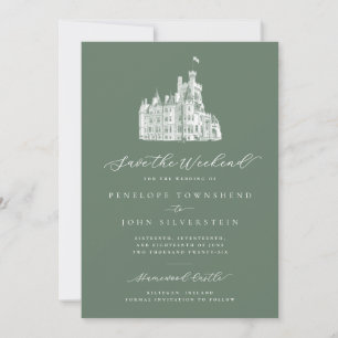 Save The Date Illustration du château de Sage Green Mariage du w