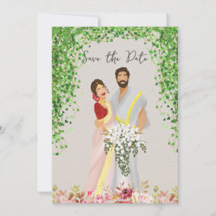 Save The Date Illustration du couple mariage tamoul