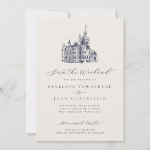Save The Date Illustration élégante de château en ivoire pour un