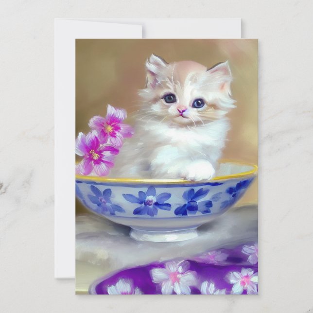 Save The Date Illustration vintage de chaton blanc (Devant)