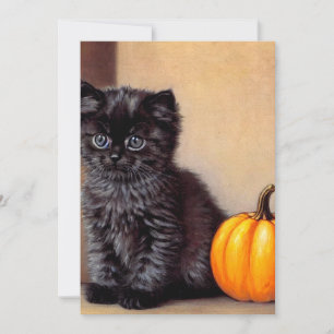 Save The Date Illustration vintage Halloween Black Kitten