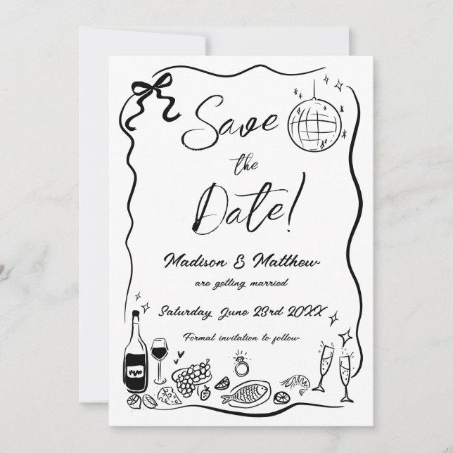 Save The Date Illustrations Dessinées à la Main Gribouillages Ma (Devant)