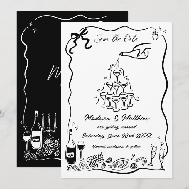Save The Date Illustrations dessinées à la main Scribble Doodles (Devant / Derrière)