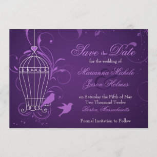 Save The Date Imaginative Birdcage & Eggplant de perles Enregist