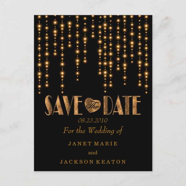 Save the Date in a Golden Light and Black Announcement Postcard (Front)