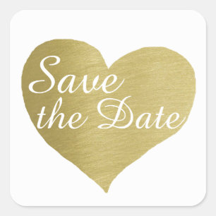 save the date in gold, wedding  square sticker