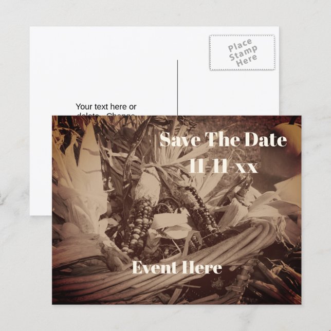 Save The Date Indian Corn Country Autumn Announcement Postcard (Front/Back)