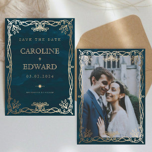 Save The Date Indigo Médiéval Or Ivy Mariage