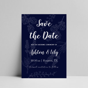 Save The Date Indigo Purple Simple Chic Minimaliste Amour Flore