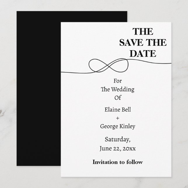 Save The Date Infinité blanche et noire Enregistrer la date (Devant / Derrière)