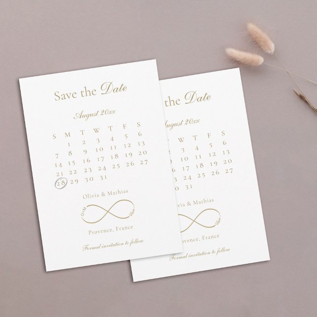 Save The Date Infinity Love Monogramme Calendrier Mariage blanc (Créateur téléchargé)