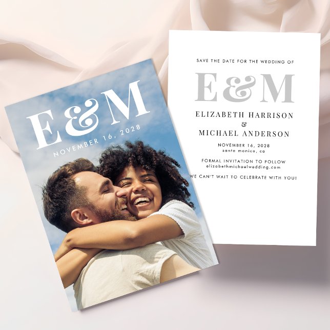 Save The Date Initiales du grand monogramme moderne photo (Créateur téléchargé)