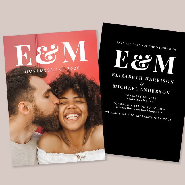 Save The Date Initiales du grand monogramme moderne Photo Noir B (Créateur téléchargé)