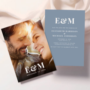Save The Date Initiales Monogrammes modernes Photo Dusty Blue