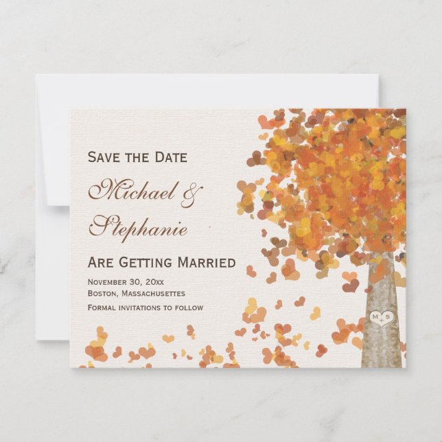 Save The Date Initiales sculptées Arbre automne Enregistrer la d (Devant)