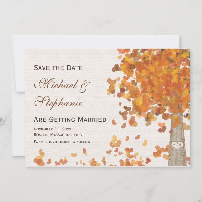 Save The Date Initiales sculptées Arbre automne Enregistrer la d (Devant)