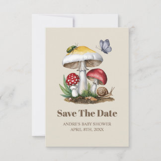 Save The Date Insectes Champignons Bois Baby shower naturel