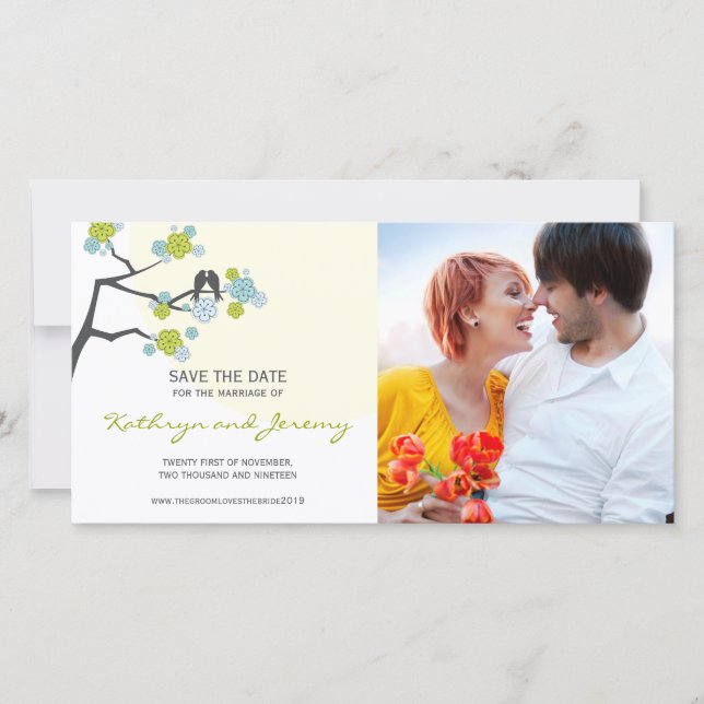 Save The Date Inséparables Modernes De Fleurs De Cerises Sauver  (Devant)
