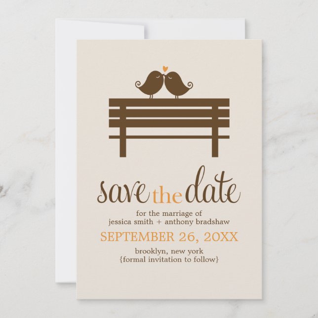 Save The Date Inséparables sur le Mariage Park Bench (Devant)