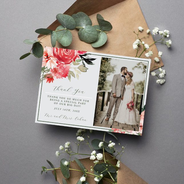 Save The Date Intemporel Floral Blush Red Green Classic Mariage (Créateur téléchargé)