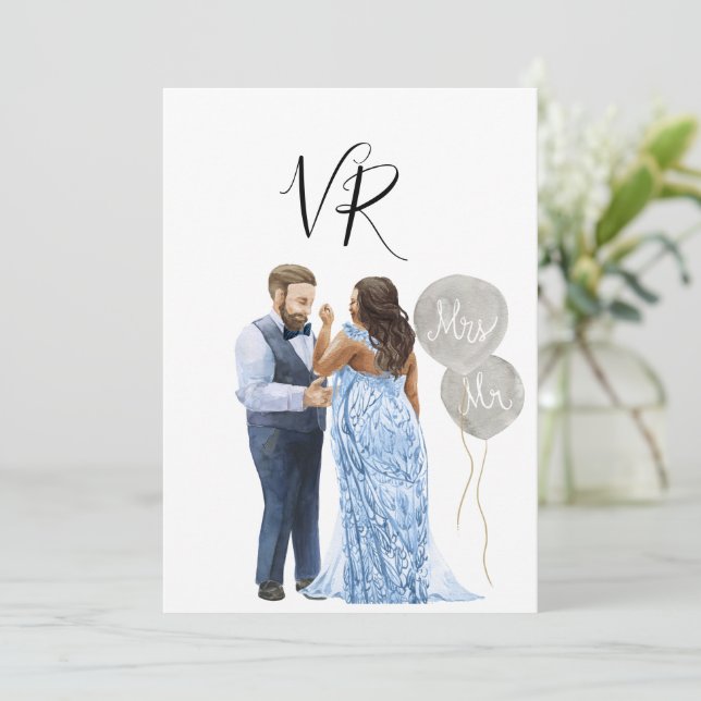 Save The Date Interracial Illustrated Couple Enregistrer La Date (Debout devant)